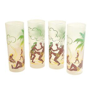 4 Federal Glasses Cave Man Satin MCM Tom Collins 50s Kitch